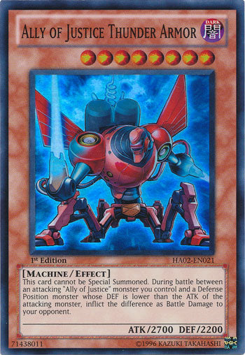Ally of Justice Thunder Armor - HA02-EN021 - Super Rare - 1st Edition available at 401 Games Canada