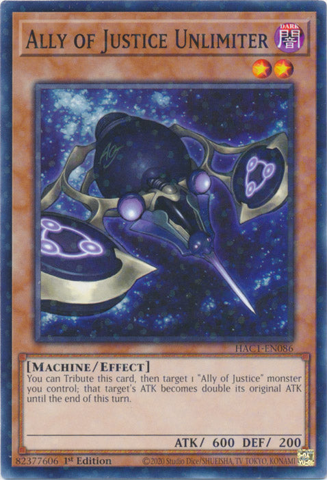 Ally of Justice Unlimiter - HAC1-EN086 - Duel Terminal Normal Parallel Rare available at 401 Games Canada