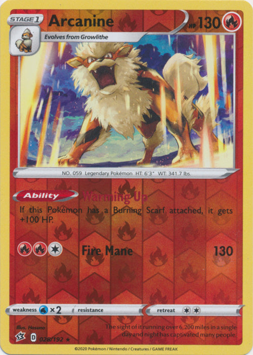 Arcanine - 028/192 - Rare - Reverse Holo available at 401 Games Canada