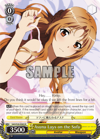 Asuna Lays on the Sofa - SAO/S20-E003 - Rare available at 401 Games Canada