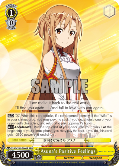 Asuna's Positive Feelings - SAO/S26-E001R - Triple Rare available at 401 Games Canada