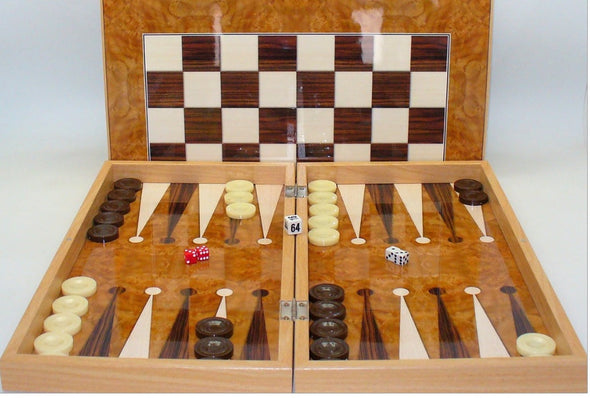 Backgammon - 19" Burl Wood Style Decoupage - Worldwise Imports available at 401 Games Canada