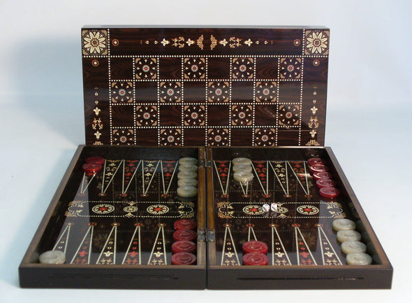 Backgammon - 19" Flowered Decoupage with Chess Back - Worldwise Imports available at 401 Games Canada