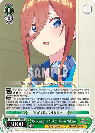 Believing in "Like", Miku Nakano - 5HY/W101-E043 - Common available at 401 Games Canada