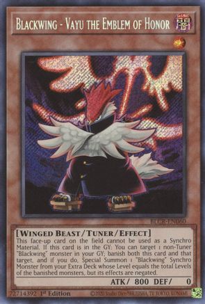 Blackwing - Vayu the Emblem of Honor - BLCR-EN060 - Secret Rare - 1st Edition available at 401 Games Canada