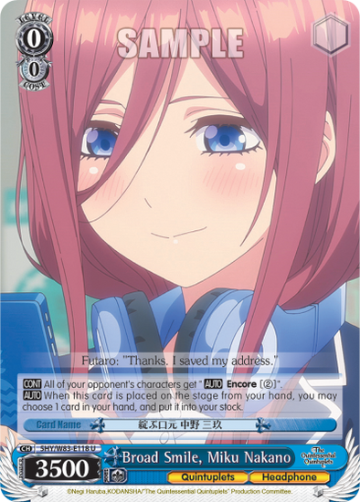 Broad Smile, Miku Nakano - 5HY/W83-E118 - Uncommon available at 401 Games Canada