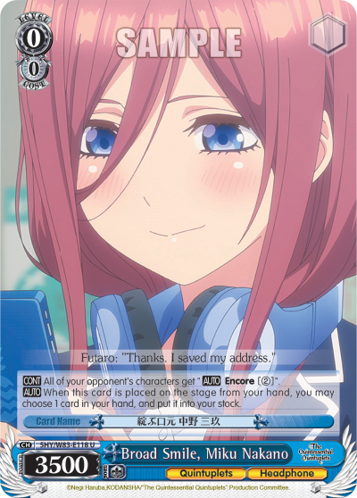 Broad Smile, Miku Nakano - 5HY/W83-E118 - Uncommon available at 401 Games Canada