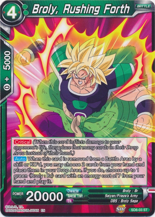 Broly, Rushing Forth - SD8-03 - Starter Rare available at 401 Games Canada