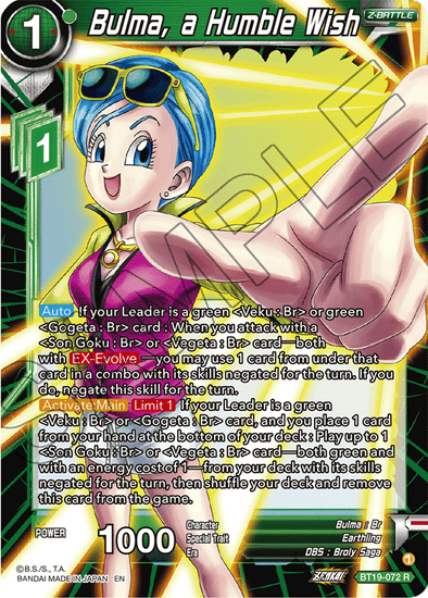 Bulma, a Humble Wish - BT19-072 - Rare available at 401 Games Canada