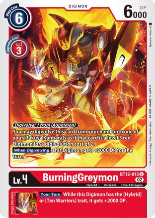 BurningGreymon - BT12-013 - Uncommon available at 401 Games Canada