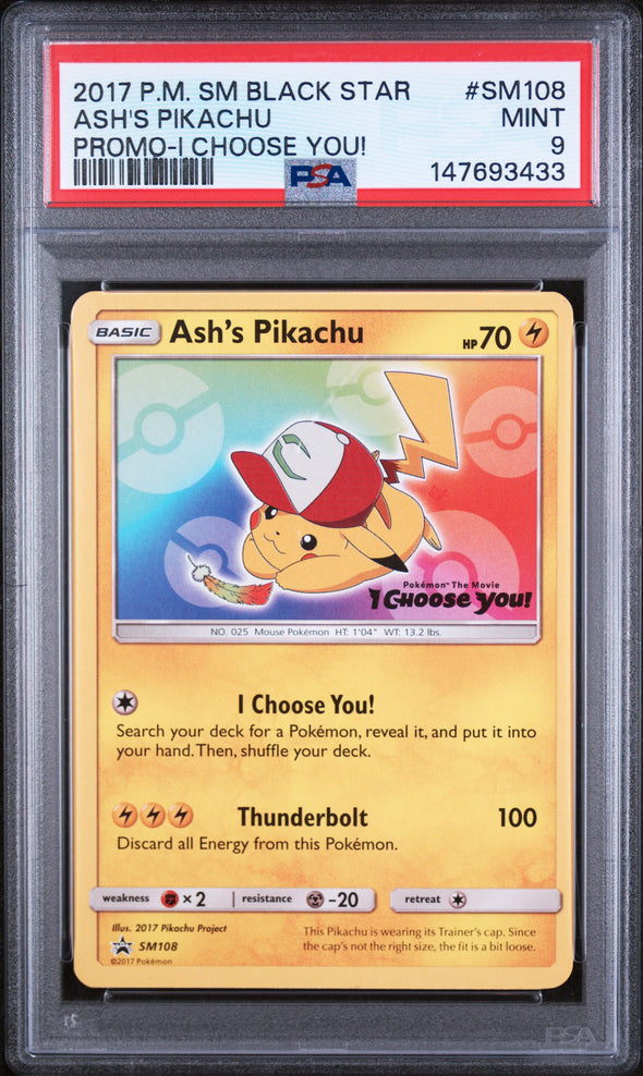 ASH'S PIKACHU (SM108) - POKEMON SM BLACK STAR PROMO - PROMO-I CHOOSE YOU! - MINT 9