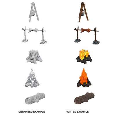 Campfire and Sitting Log - Wizkids Deep Cuts Unpainted Minis available at 401 Games Canada