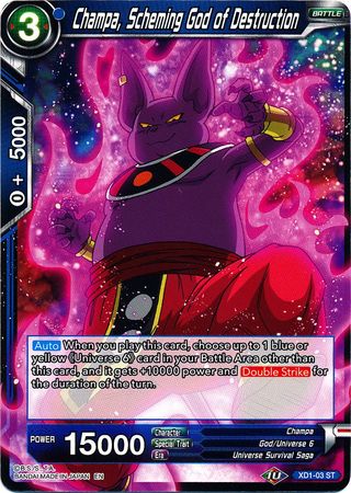 Champa, Scheming God of Destruction - XD1-03 - Starter Rare available at 401 Games Canada