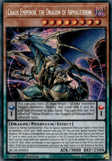 Chaos Emperor, the Dragon of Armageddon - BLAR-EN051 - Secret Rare - 1st Edition available at 401 Games Canada