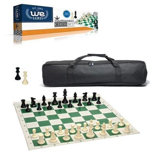 Chess - Tournament Set w/ Canvas Bag (black bag,green board,standard weight) Wood Expressions available at 401 Games Canada