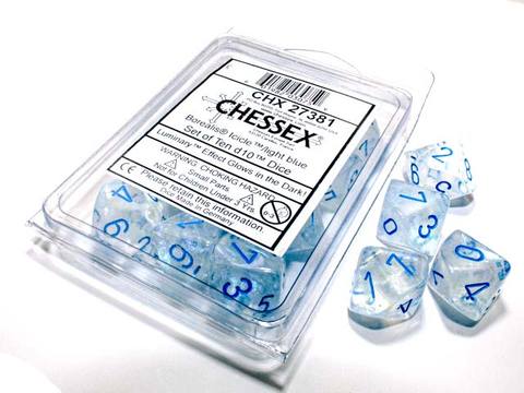 Chessex - 10D10 - Borealis - Icicle/Light Blue Luminary available at 401 Games Canada