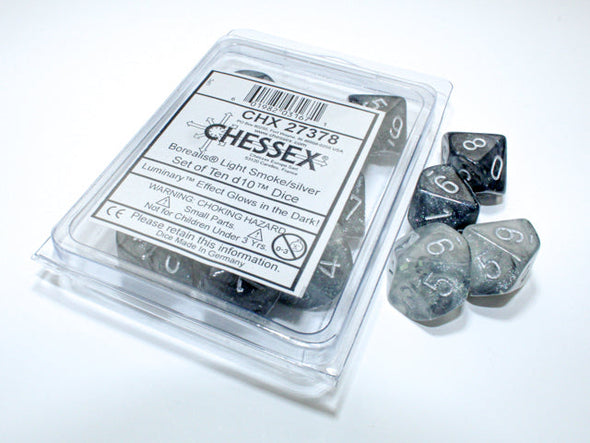 Chessex - 10D10 - Borealis - Light Smoke/Silver Luminary available at 401 Games Canada