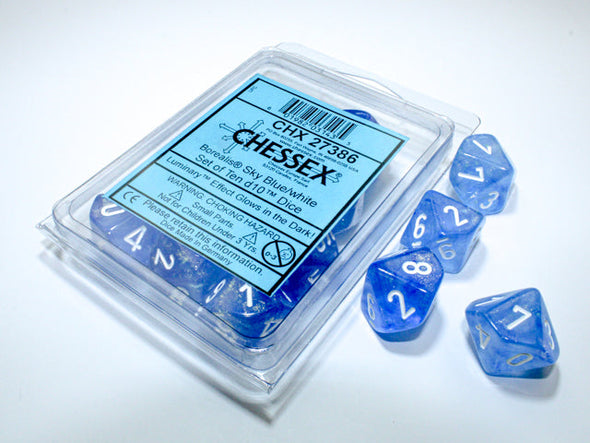 Chessex - 10D10 - Borealis - Sky Blue/White Luminary available at 401 Games Canada