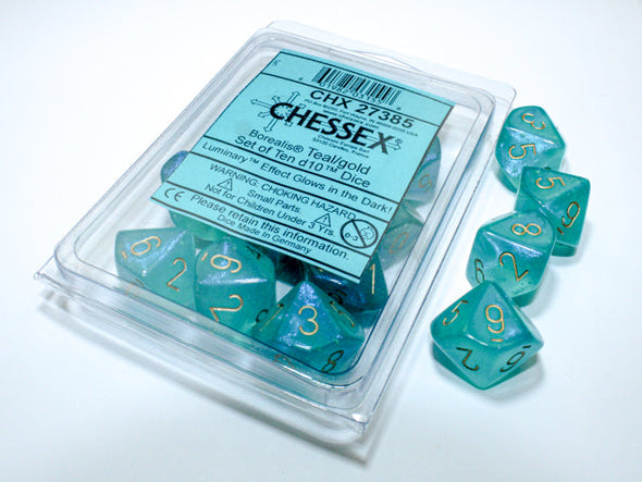 Chessex - 10D10 - Borealis - Teal/Gold Luminary available at 401 Games Canada