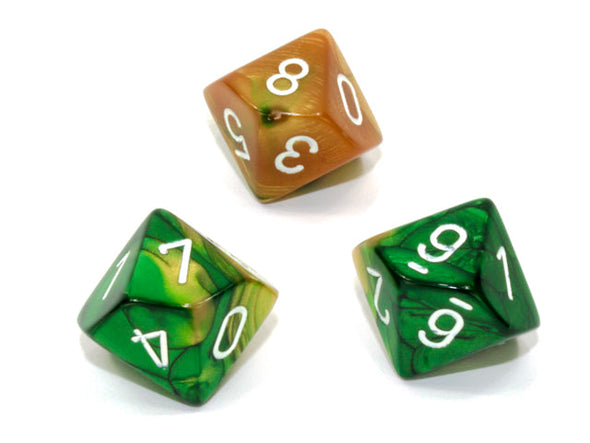 Chessex - 10D10 - Gemini - Gold-Green/White available at 401 Games Canada