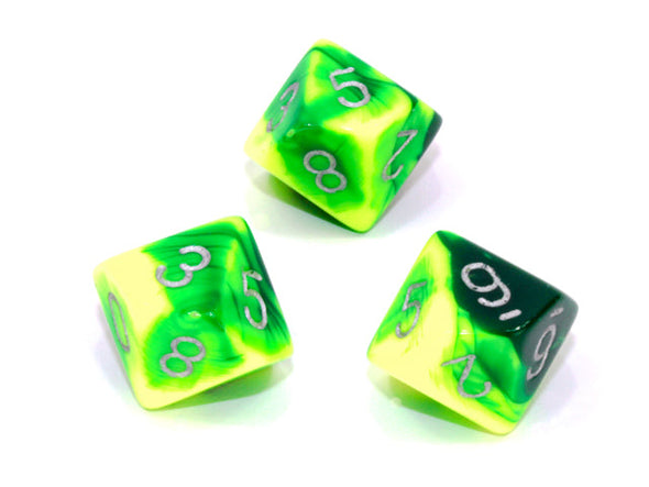 Chessex - 10D10 - Gemini - Green-Yellow/Silver available at 401 Games Canada