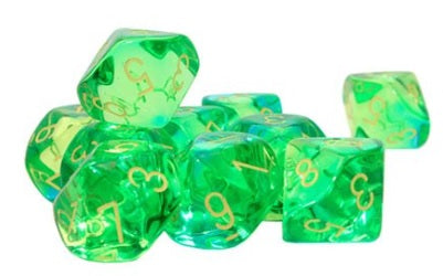 Chessex - 10D10 - Gemini - Translucent - Green-Teal/Yellow available at 401 Games Canada