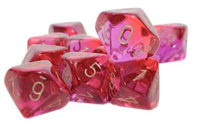 Chessex - 10D10 - Gemini - Translucent - Red-Violet/Gold available at 401 Games Canada