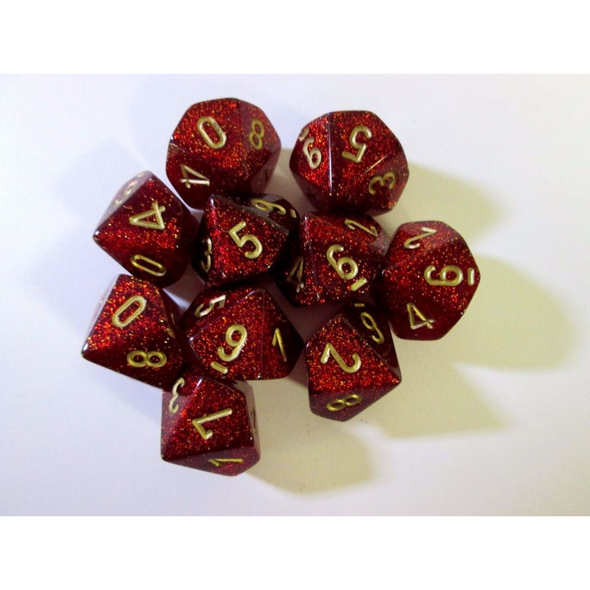 Chessex - 10D10 - Glitter - Ruby/Gold available at 401 Games Canada