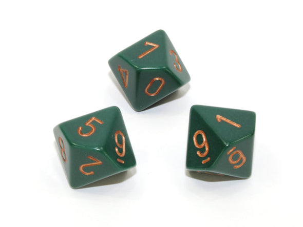 Chessex - 10D10 - Opaque - Dusty Green/Copper available at 401 Games Canada