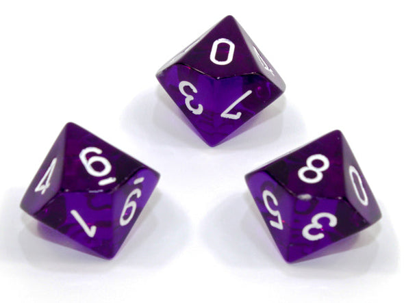 Chessex - 10D10 - Translucent - Purple/White available at 401 Games Canada