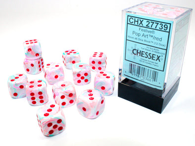 Chessex - 12D6 - Festive - Pop-Art/Red available at 401 Games Canada