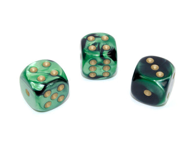 Chessex - 12D6 - Gemini - Black-Green/Gold available at 401 Games Canada