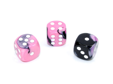 Chessex - 12D6 - Gemini - Black-Pink/White available at 401 Games Canada