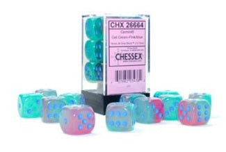 Chessex - 12D6 - Gemini - Gel - Green-Pink/Blue Luminary available at 401 Games Canada