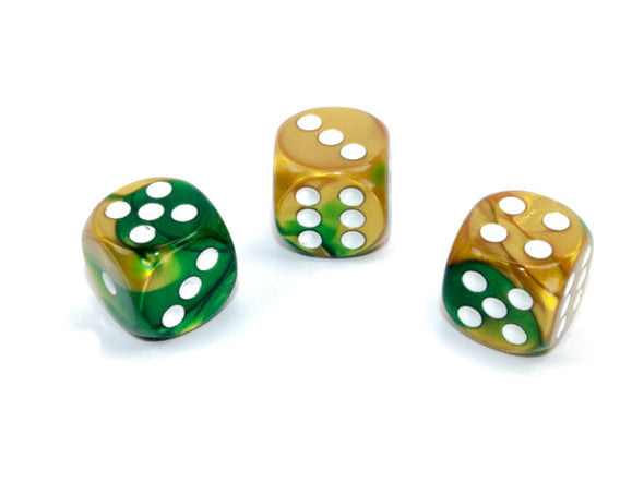 Chessex - 12D6 - Gemini - Gold-Green/White available at 401 Games Canada