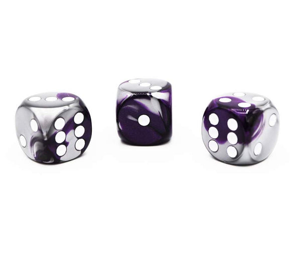 Chessex - 12D6 - Gemini - Purple-Steel/White available at 401 Games Canada