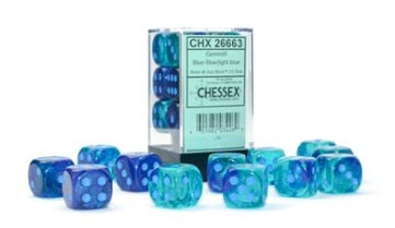 Chessex - 12D6 - Gemini - Translucent - Blue-Blue/Light Blue Luminary available at 401 Games Canada