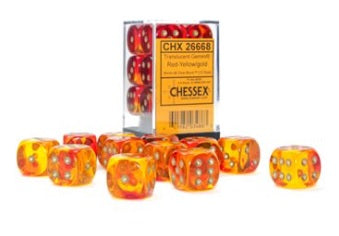 Chessex - 12D6 - Gemini - Translucent - Red-Yellow/Gold available at 401 Games Canada