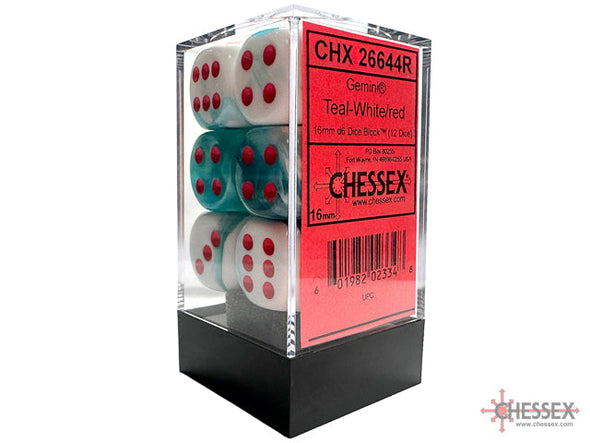 Chessex - 12D6 - Gemini - White-Teal/Red Limited Edition available at 401 Games Canada