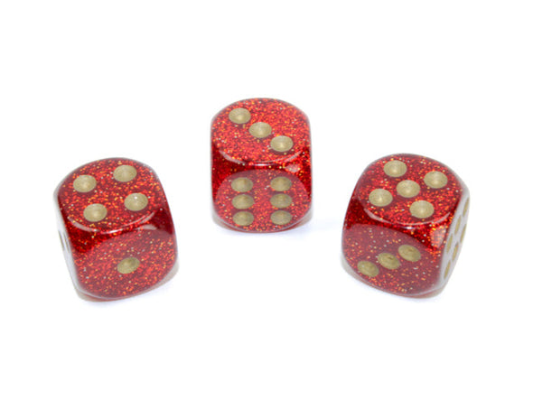 Chessex - 12D6 - Glitter - Ruby/Gold available at 401 Games Canada