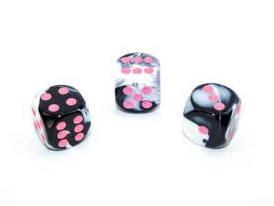 Chessex - 12D6 - Lab Dice - Gemini - Black-White/Pink available at 401 Games Canada