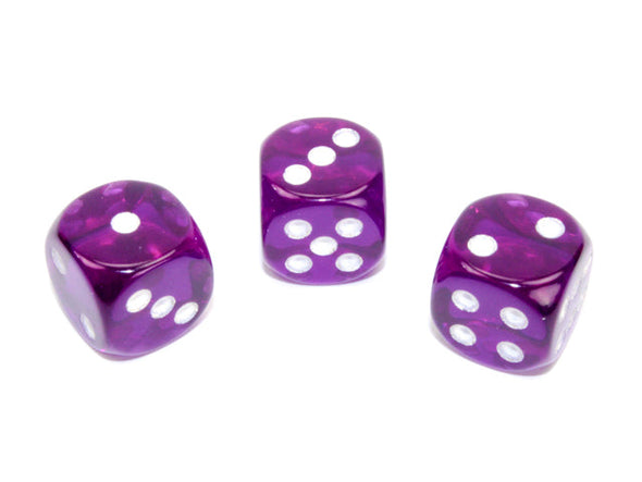 Chessex - 12D6 - Translucent - Purple/White available at 401 Games Canada