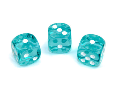 Chessex - 12D6 - Translucent - Teal/White available at 401 Games Canada