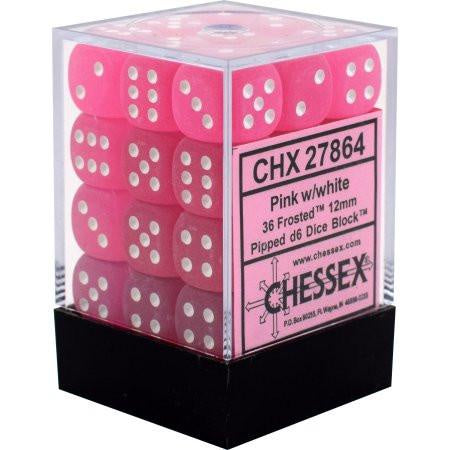Chessex - 36D6 - Frosted - Pink/White available at 401 Games Canada