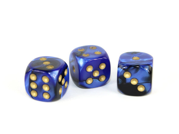 Chessex - 36D6 - Gemini - Black-Blue/Gold available at 401 Games Canada