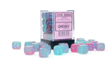 Chessex - 36D6 - Gemini - Gel - Green-Pink/Blue Luminary available at 401 Games Canada