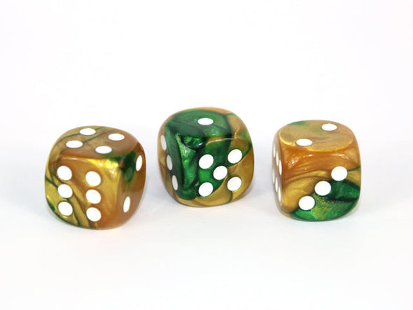 Chessex - 36D6 - Gemini - Gold-Green/White available at 401 Games Canada