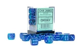 Chessex - 36D6 - Gemini - Translucent - Blue-Blue/Light Blue Luminary available at 401 Games Canada