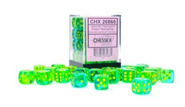 Chessex - 36D6 - Gemini - Translucent - Green-Teal/Yellow available at 401 Games Canada