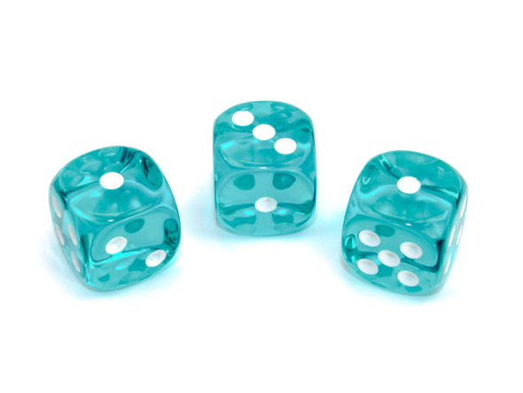 Chessex - 36D6 - Translucent - Teal/White available at 401 Games Canada